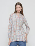 Triset Blouse Wanita Print Kotak