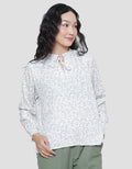 Triset Ruffle Neck Motif Print Blouse Wanita