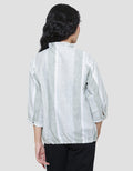 Triset Ladies Up Collar Stripe Blouse Wanita