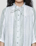 Triset Ladies Up Collar Stripe Blouse Wanita