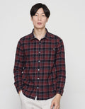 Watchout! Long Sleeves Shirt Plaid Print Jeans