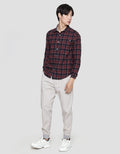 Watchout! Long Sleeves Shirt Plaid Print Jeans
