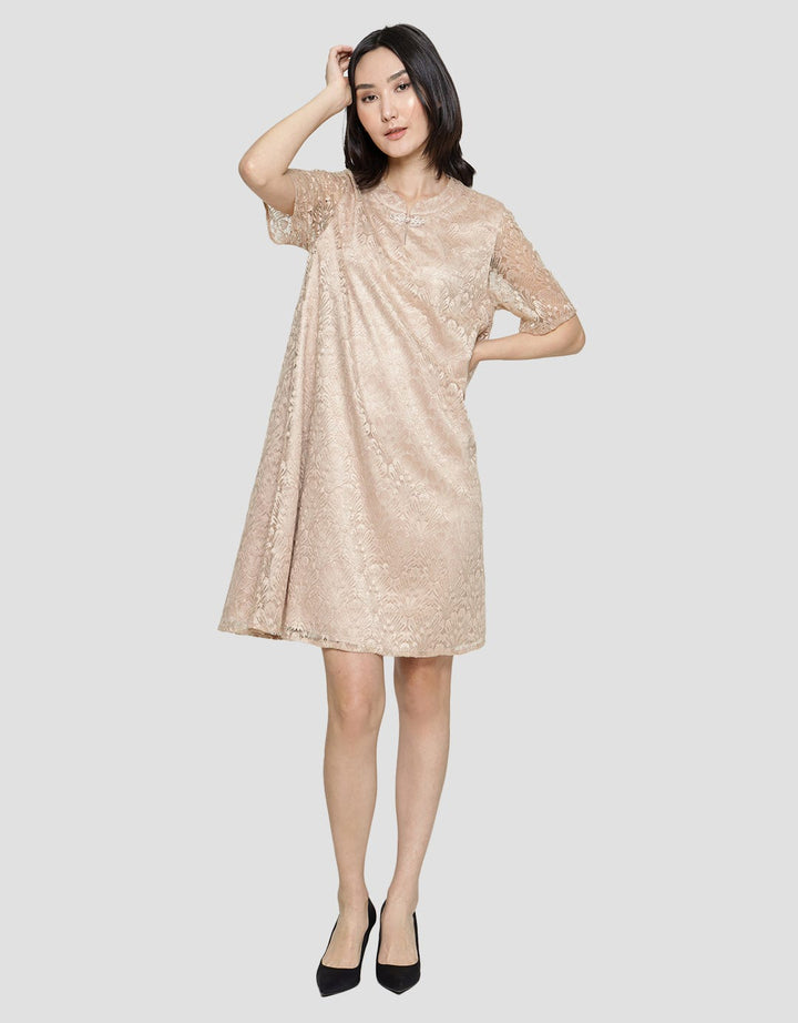 St. Yves Cheongsam Lace Shanghai Collar With Button Midi Dress Wanita