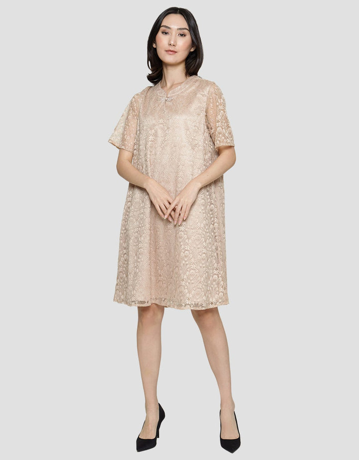 St. Yves Cheongsam Lace Shanghai Collar With Button Midi Dress Wanita