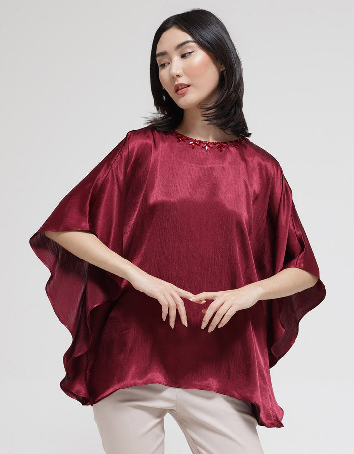 St. Yves Short Sleeve Blouse With Sequin Batwing Shiny