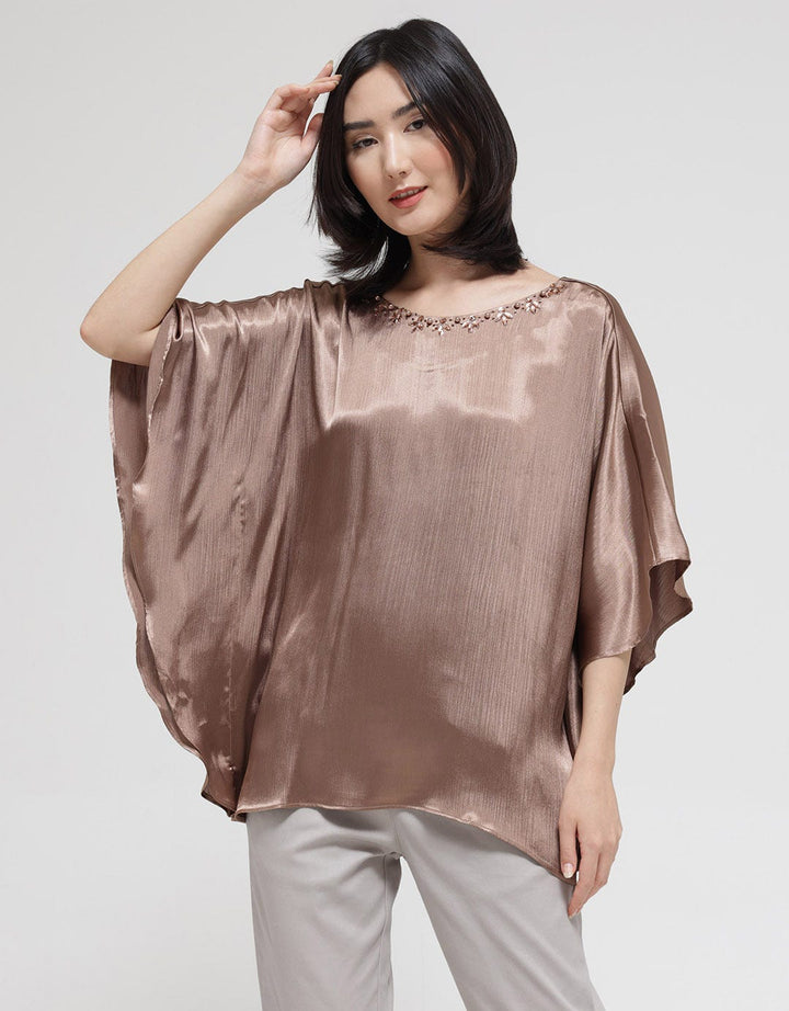 St. Yves Short Sleeve Blouse With Sequin Batwing Shiny