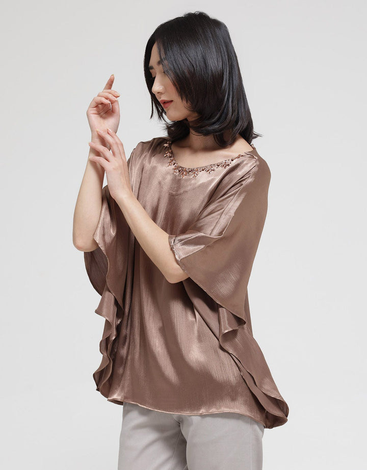 St. Yves Short Sleeve Blouse With Sequin Batwing Shiny