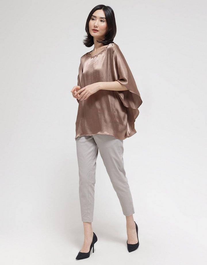 St. Yves Short Sleeve Blouse With Sequin Batwing Shiny