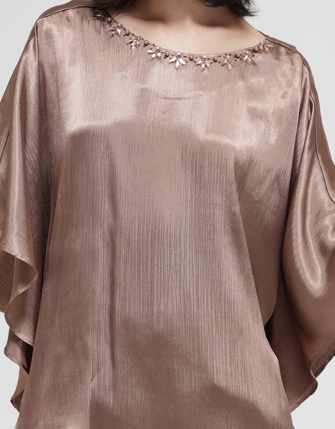 St. Yves Short Sleeve Blouse With Sequin Batwing Shiny