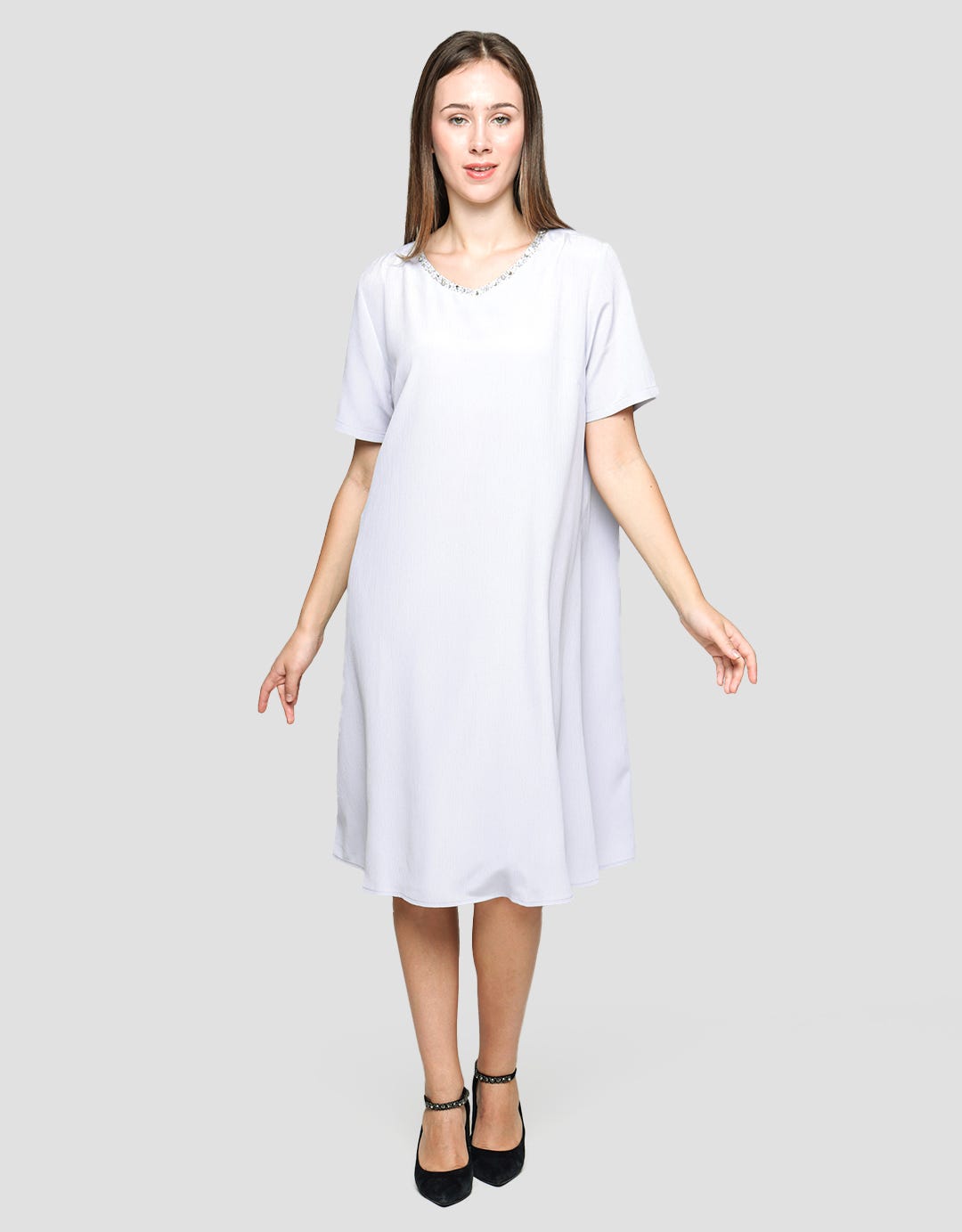 St. Yves Short Sleeve Mini Dress Crinkle With Payet Vneck Basic