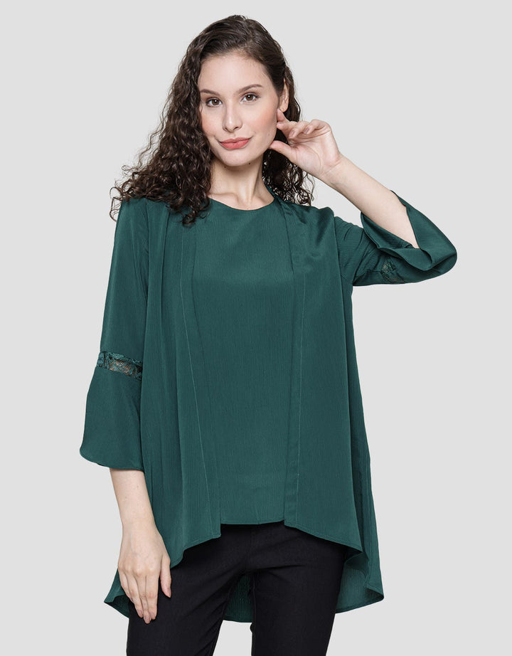 St. Yves Long Sleeve Midi Dress 7/8 Lace Layer With Bead Neckline