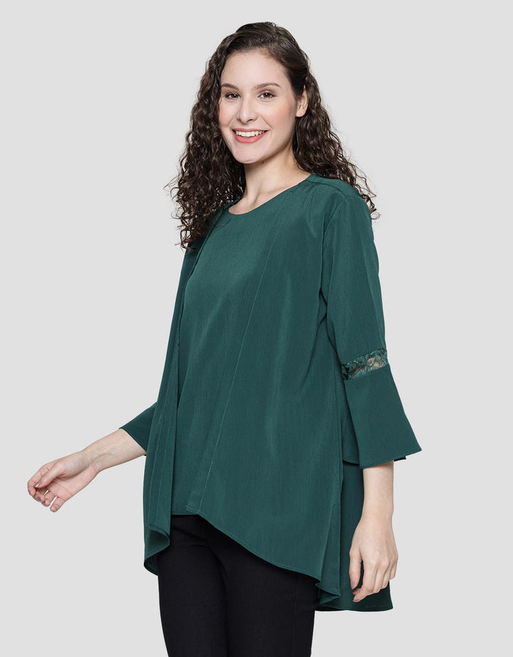 St. Yves Long Sleeve Midi Dress 7/8 Lace Layer With Bead Neckline