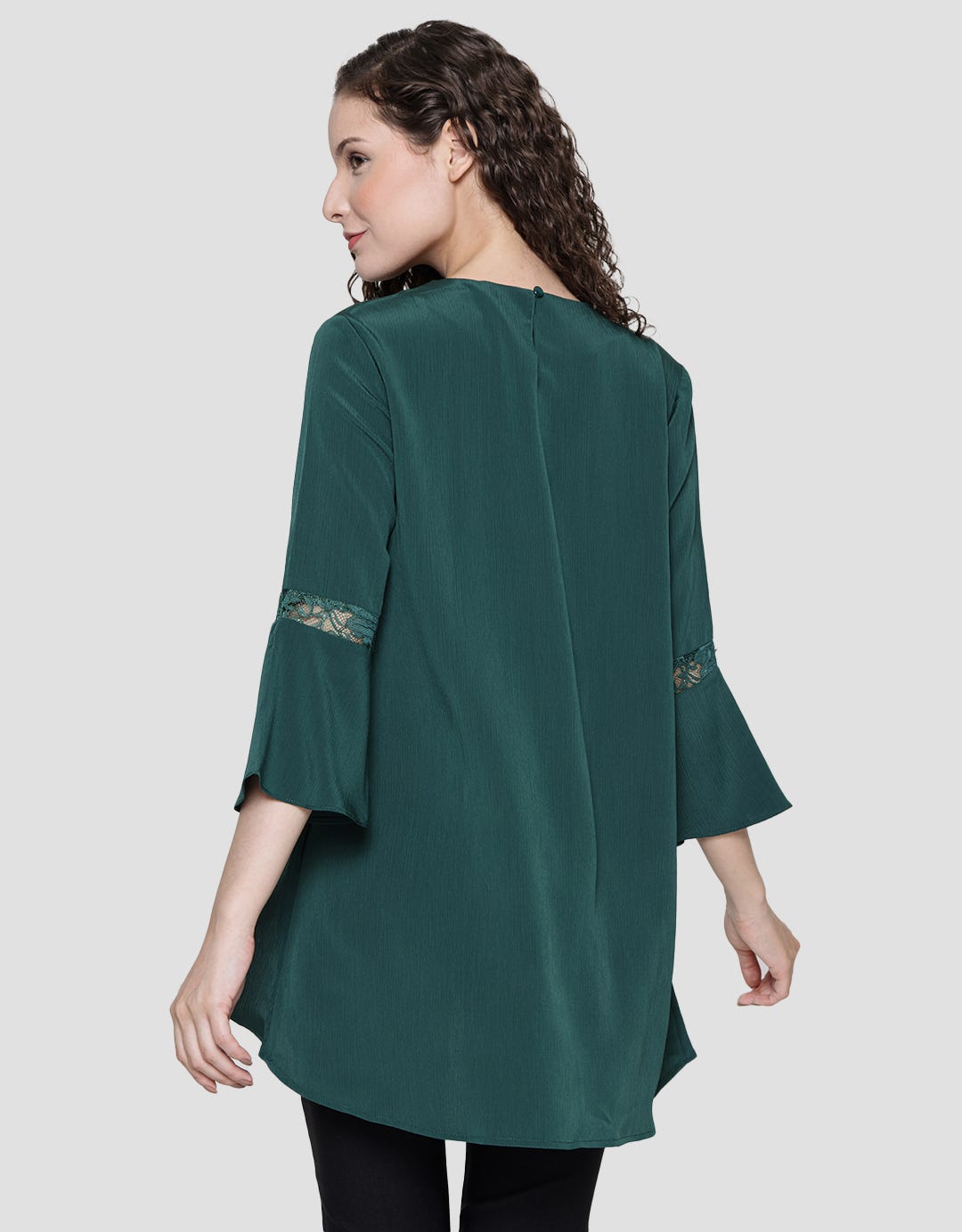 St. Yves Long Sleeve Midi Dress 7/8 Lace Layer With Bead Neckline
