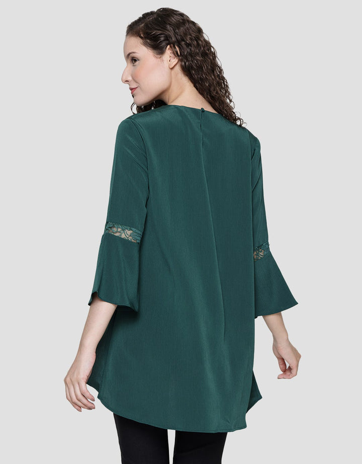 St. Yves Long Sleeve Midi Dress 7/8 Lace Layer With Bead Neckline