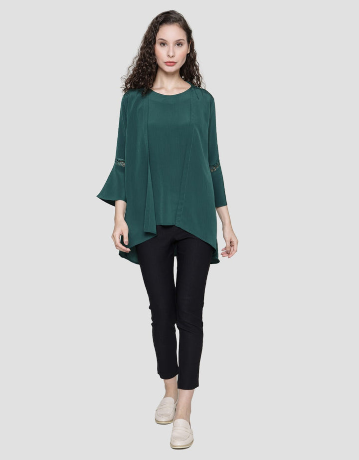 St. Yves Long Sleeve Midi Dress 7/8 Lace Layer With Bead Neckline