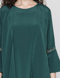St. Yves Long Sleeve Midi Dress 7/8 Lace Layer With Bead Neckline