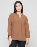 St. Yves Linen V Neck Blouse Wanita