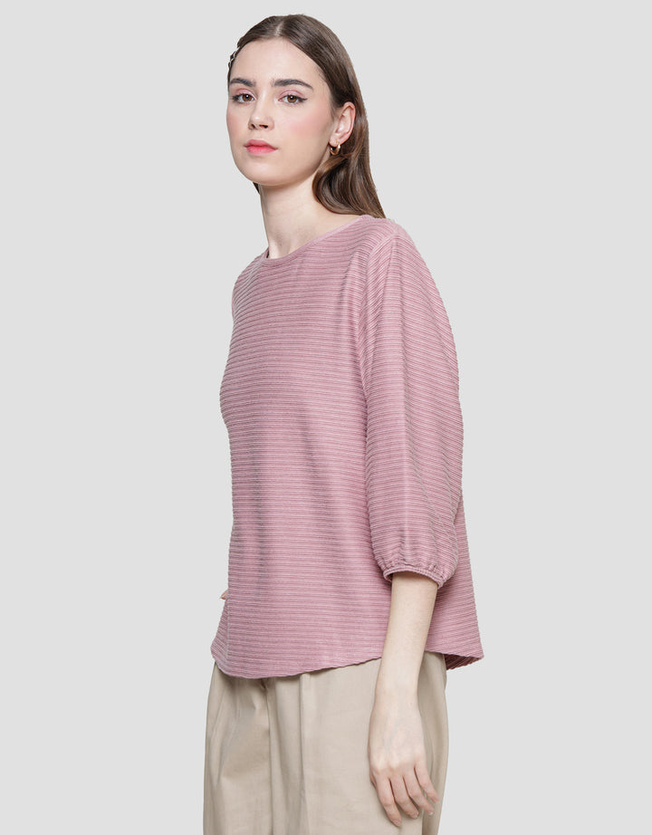 St. Yves Stripy Texture Knit With Elasticated Sleeve Kaos Wanita