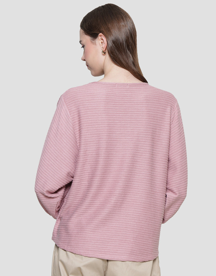 St. Yves Stripy Texture Knit With Elasticated Sleeve Kaos Wanita