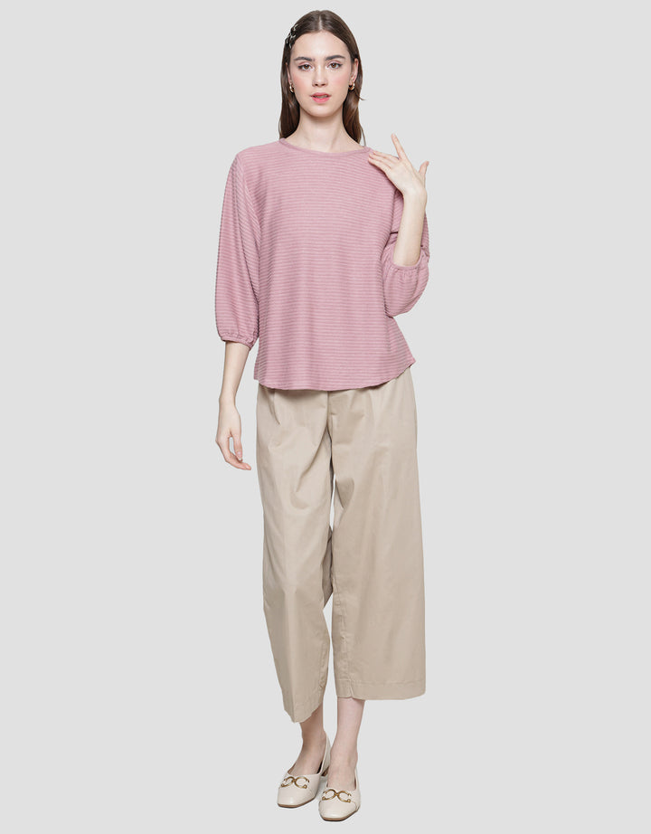 St. Yves Stripy Texture Knit With Elasticated Sleeve Kaos Wanita