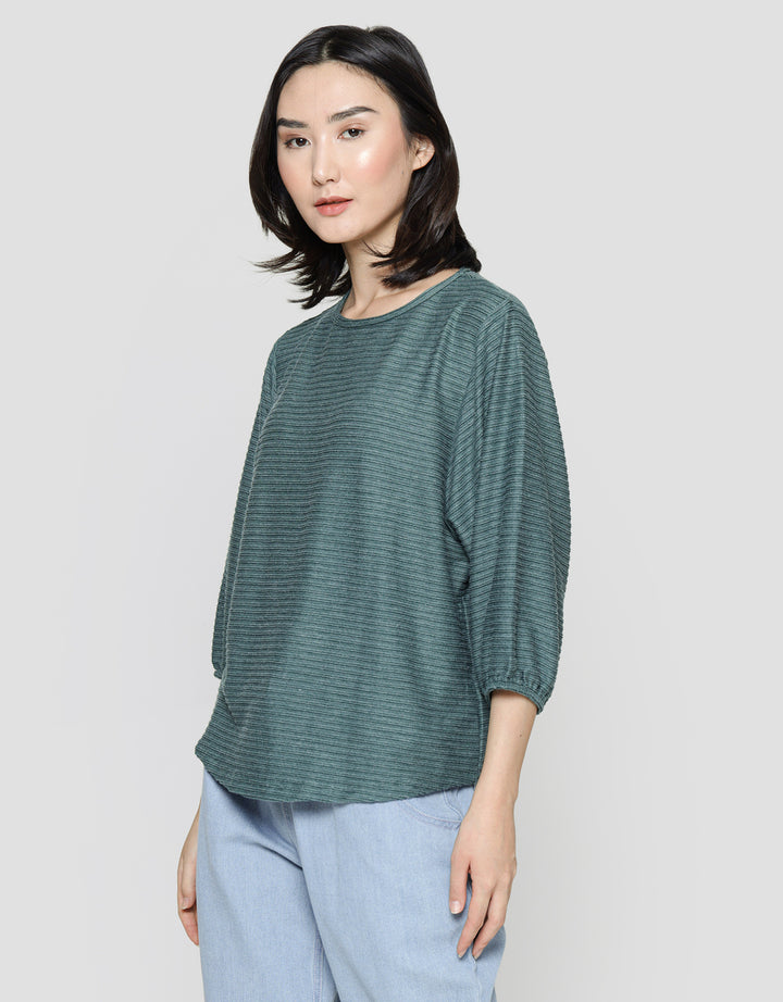 St. Yves Stripy Texture Knit With Elasticated Sleeve Kaos Wanita