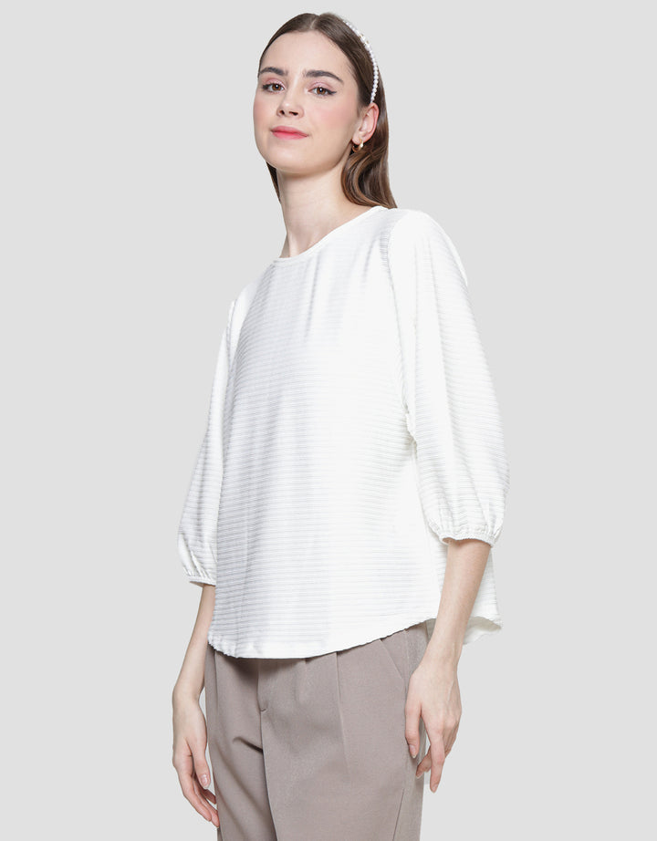 St. Yves Stripy Texture Knit With Elasticated Sleeve Kaos Wanita