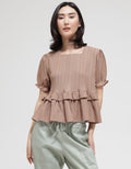 Details Short Sleeve Blouse Textured Ruffle