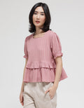 Details Short Sleeve Blouse Textured Ruffle