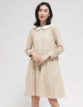Details Long Sleeve Midi Dress Babydoll
