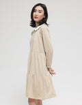 Details Long Sleeve Midi Dress Babydoll