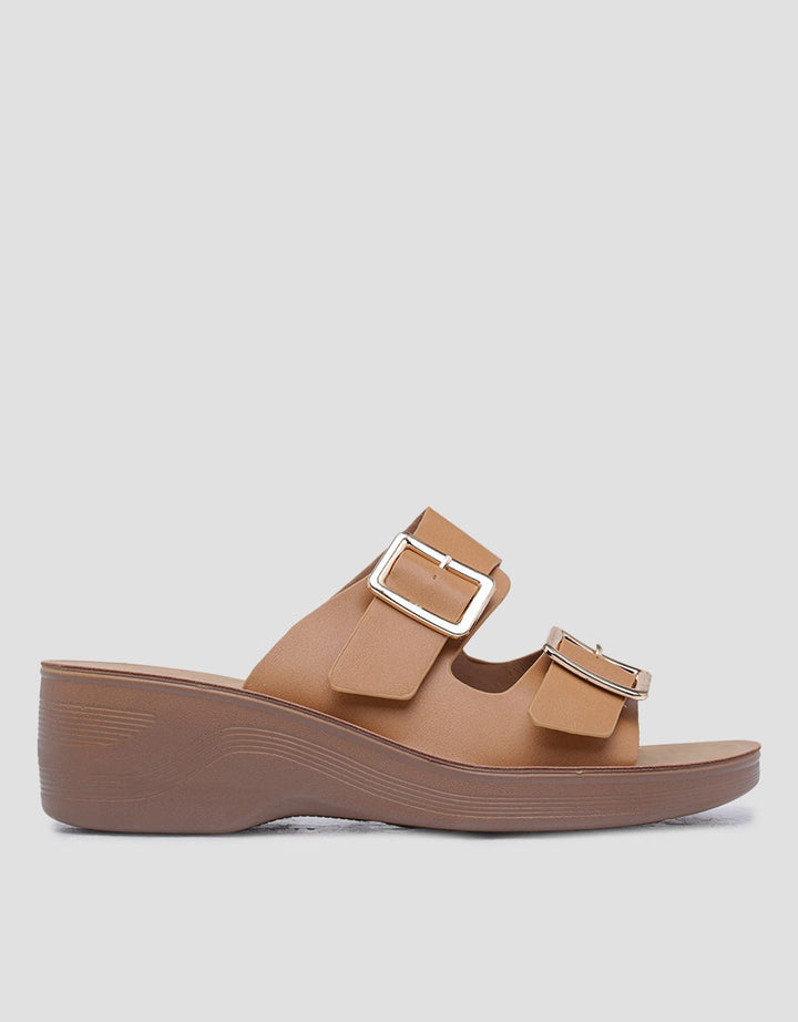 St. Yves Wq52 Double Buckle Strap Sandal Slipper Wanita
