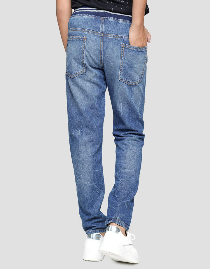 Nevada Long Denim Pants Wrinkle Rib Marbling Washing