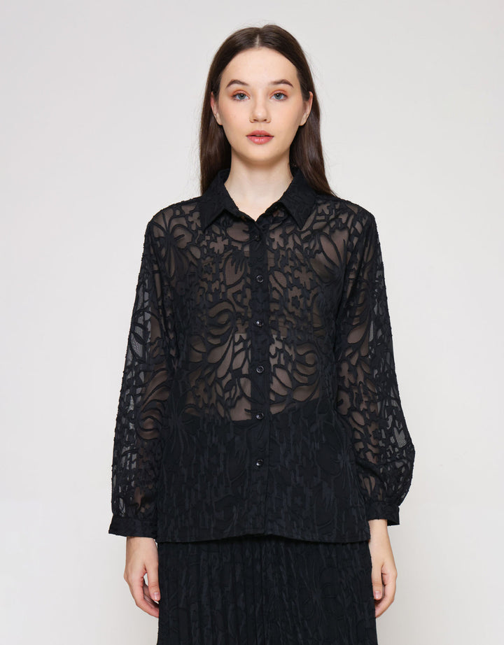 ZES Jacquard Kemeja Wanita MELWT014