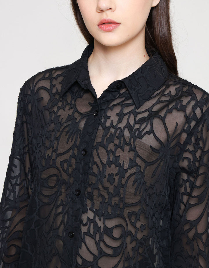 ZES Jacquard Kemeja Wanita MELWT014