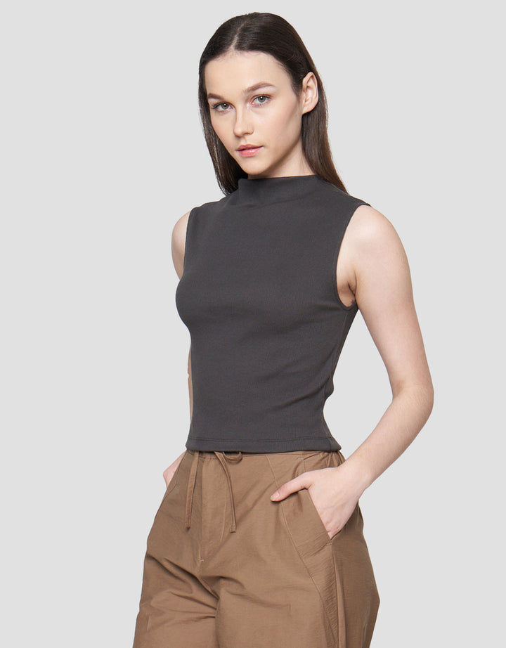 Nevada Solid Rib High Neck Kaos Tanktop Wanita