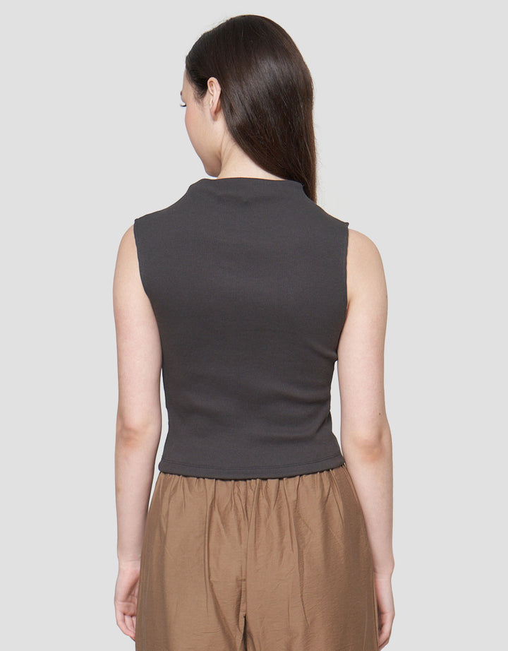 Nevada Solid Rib High Neck Kaos Tanktop Wanita
