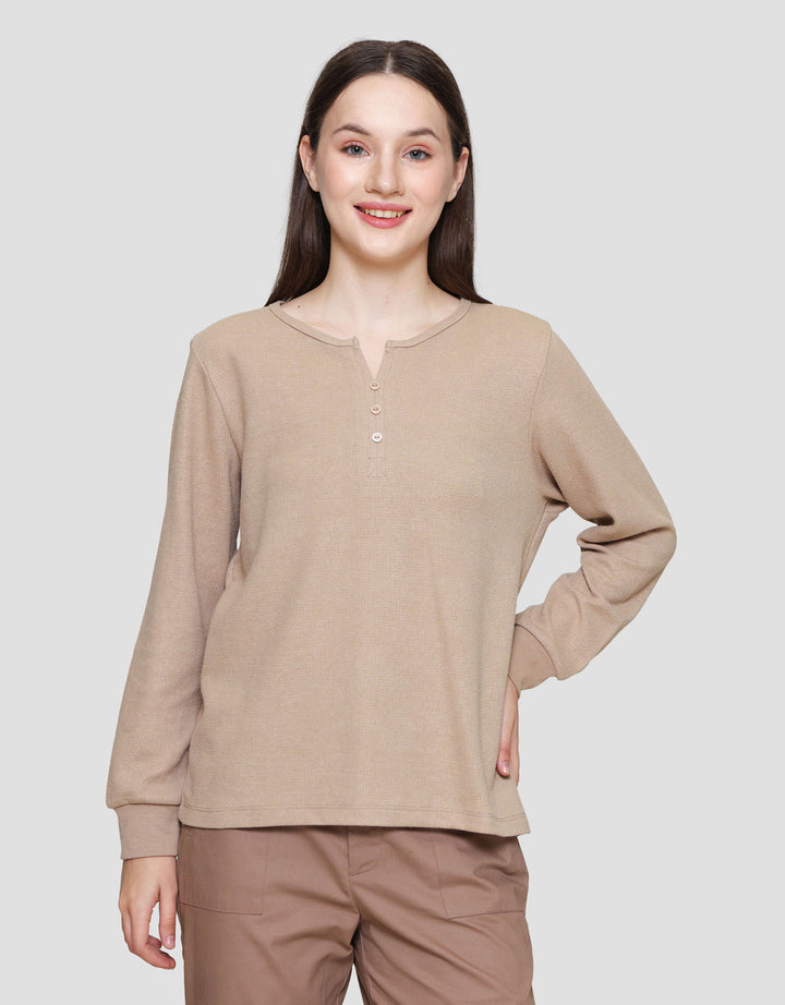 Connexion V-Neck Texture Kaos Lengan Panjang Wanita