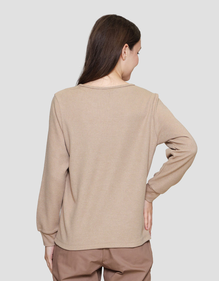 Connexion V-Neck Texture Kaos Lengan Panjang Wanita