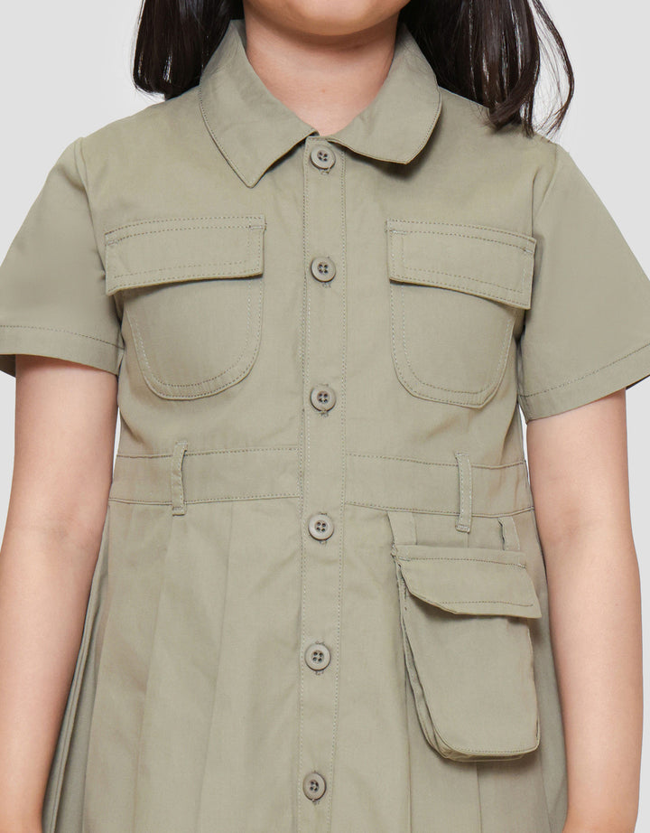 Little M Baby Kanvas Pocket Midi Dress Anak Perempuan