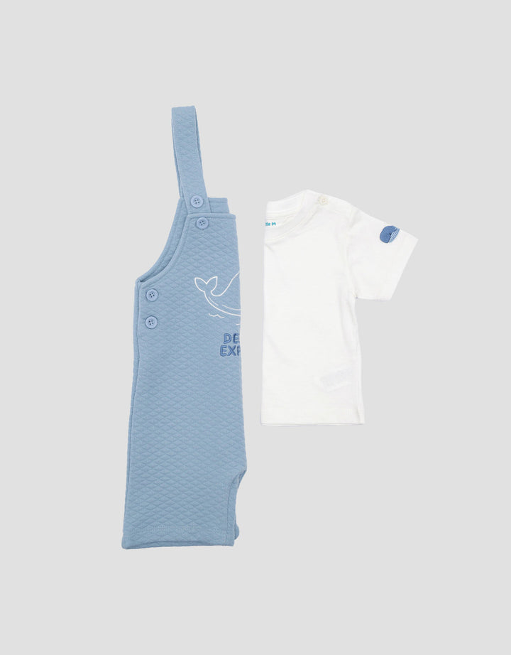 Little M Texture Quilting Bordir Shark Jumpsuit Overall Bayi