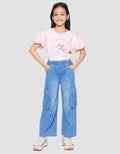 Nevada Denim Wideleg Kantong Kargo Tali Besi Celana Panjang Anak Perempuan