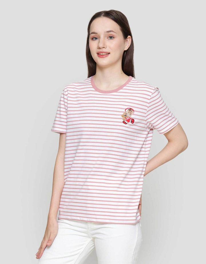 Nevada Print Stripe Yd Bear Kaos Lengan Pendek Wanita