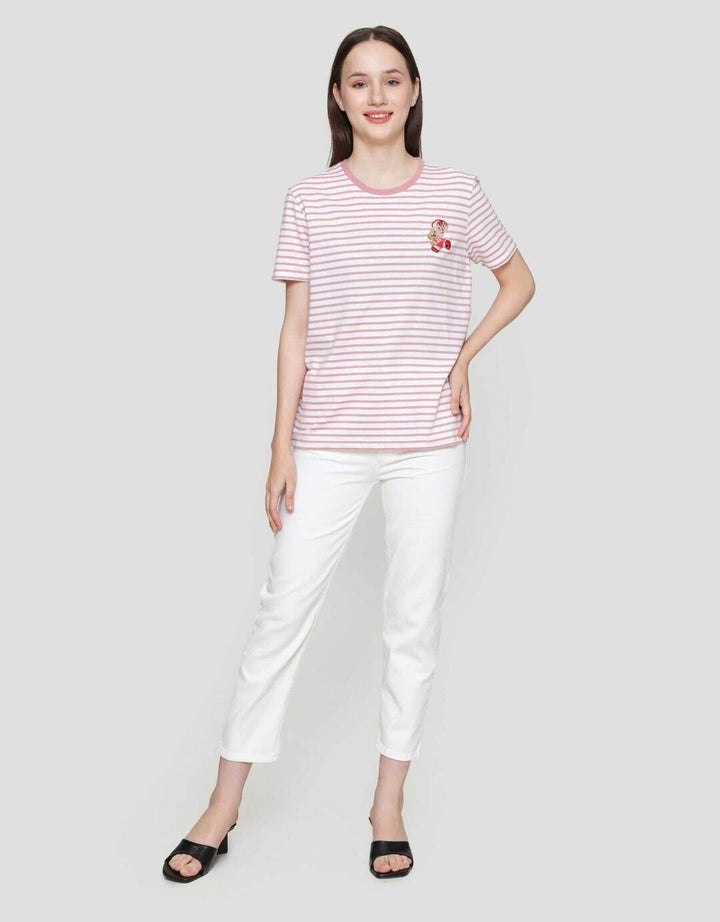 Nevada Print Stripe Yd Bear Kaos Lengan Pendek Wanita
