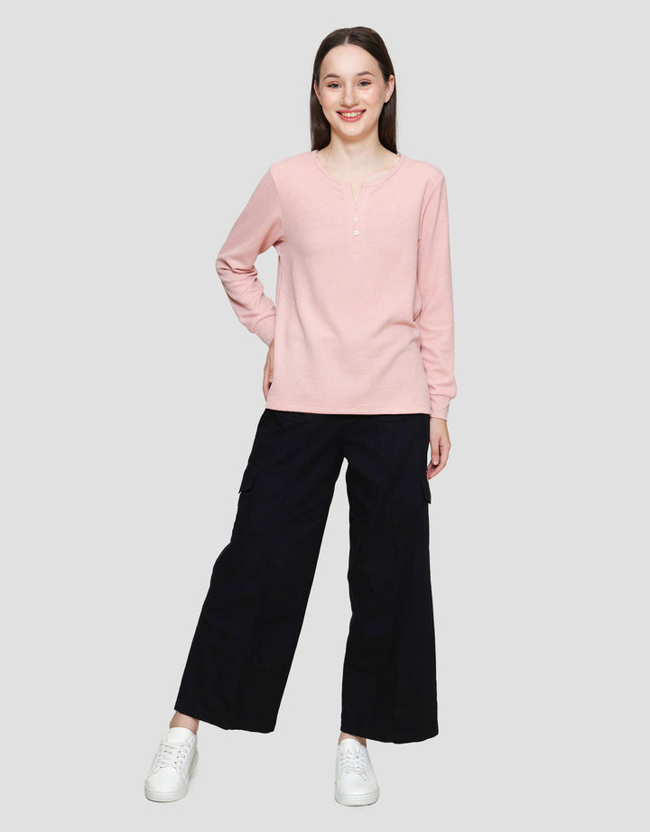 Connexion V-Neck Texture Kaos Lengan Panjang Wanita