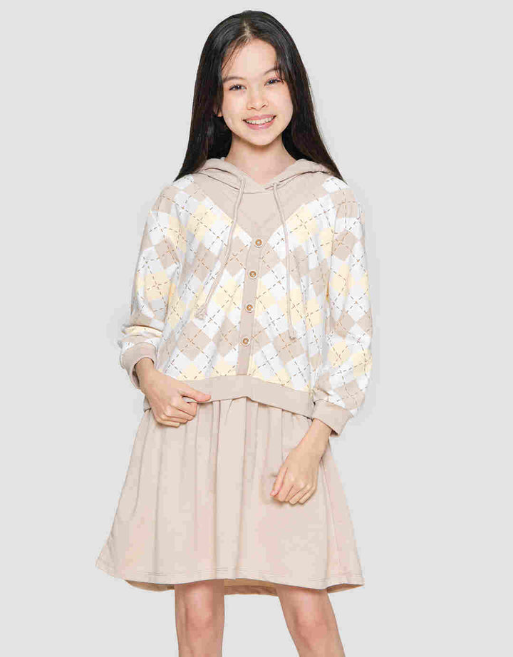 Nevada Diamond Print Dress Hoodie Anak Perempuan