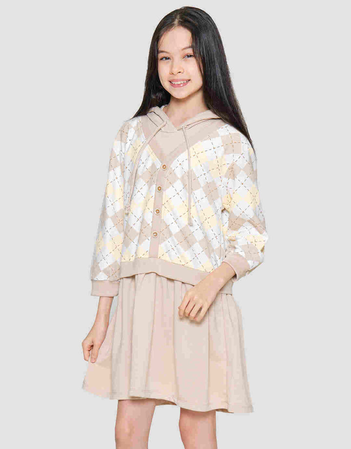 Nevada Diamond Print Dress Hoodie Anak Perempuan
