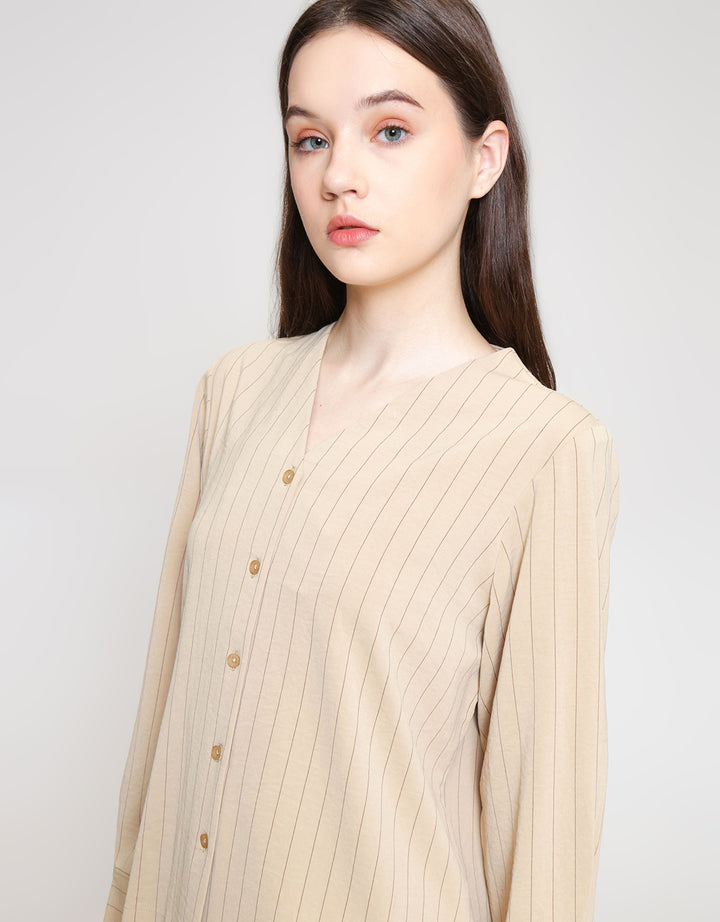 ZES Long Sleeve Shirt Stripes Wanita NIFWT011 NIFWT011