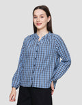Connexion Kerah Hai Checkered Print Kemeja Wanita
