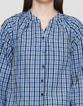 Connexion Kerah Hai Checkered Print Kemeja Wanita