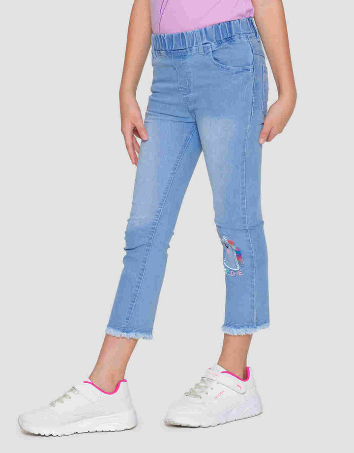 Little M Embroidered Unicorn Tassle Appliques Girls Denim Jeggings